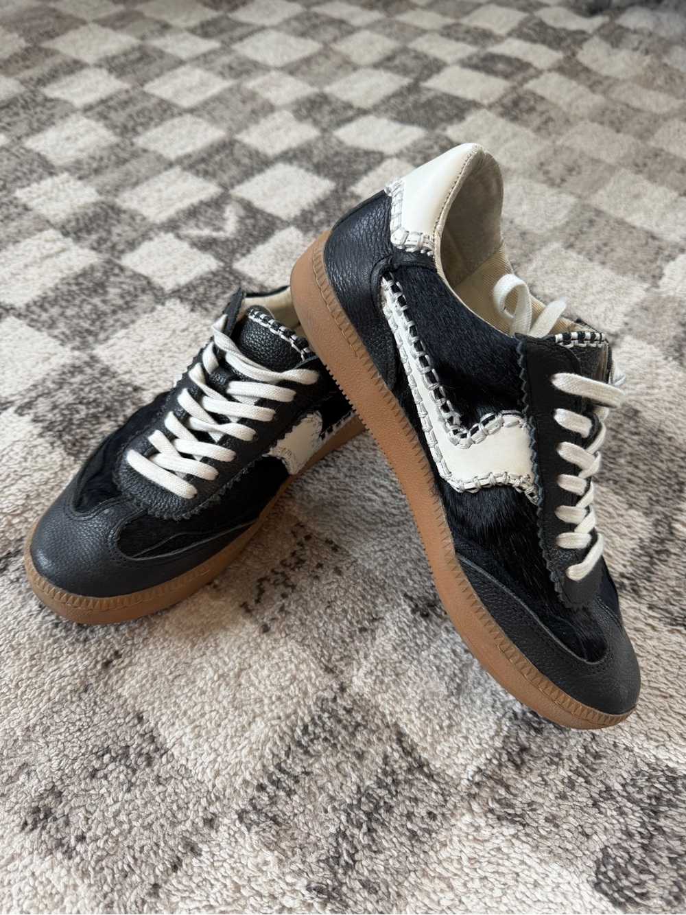 Dolce Vita Notice Stitch Black Calf Hair Sneakers Size 6.5